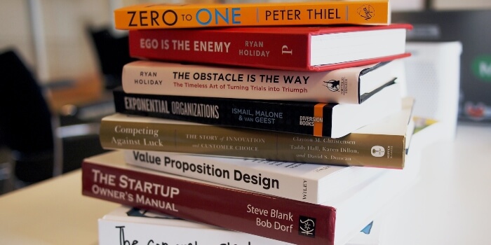 stack of self-help books