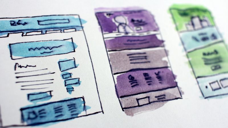 website design sketch with watercolors